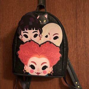 Loungefly Black Backpack with Colorful Cartoon Faces